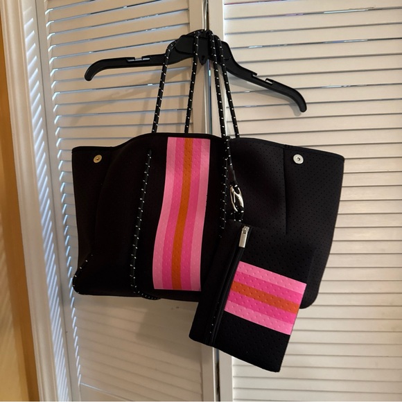 Elegant Black Tote with Pink and Orange Accents - Picture 1 of 11